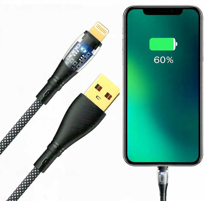 Kabel USB – Lightning Quick Sync z diodą LED 2.4A szary 1m