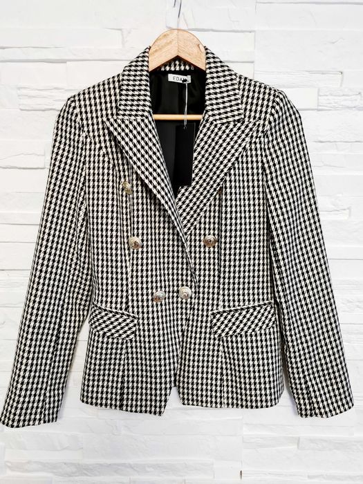Żakiet marynarka polski edan guziki złote pepitka czarno biały XS, S