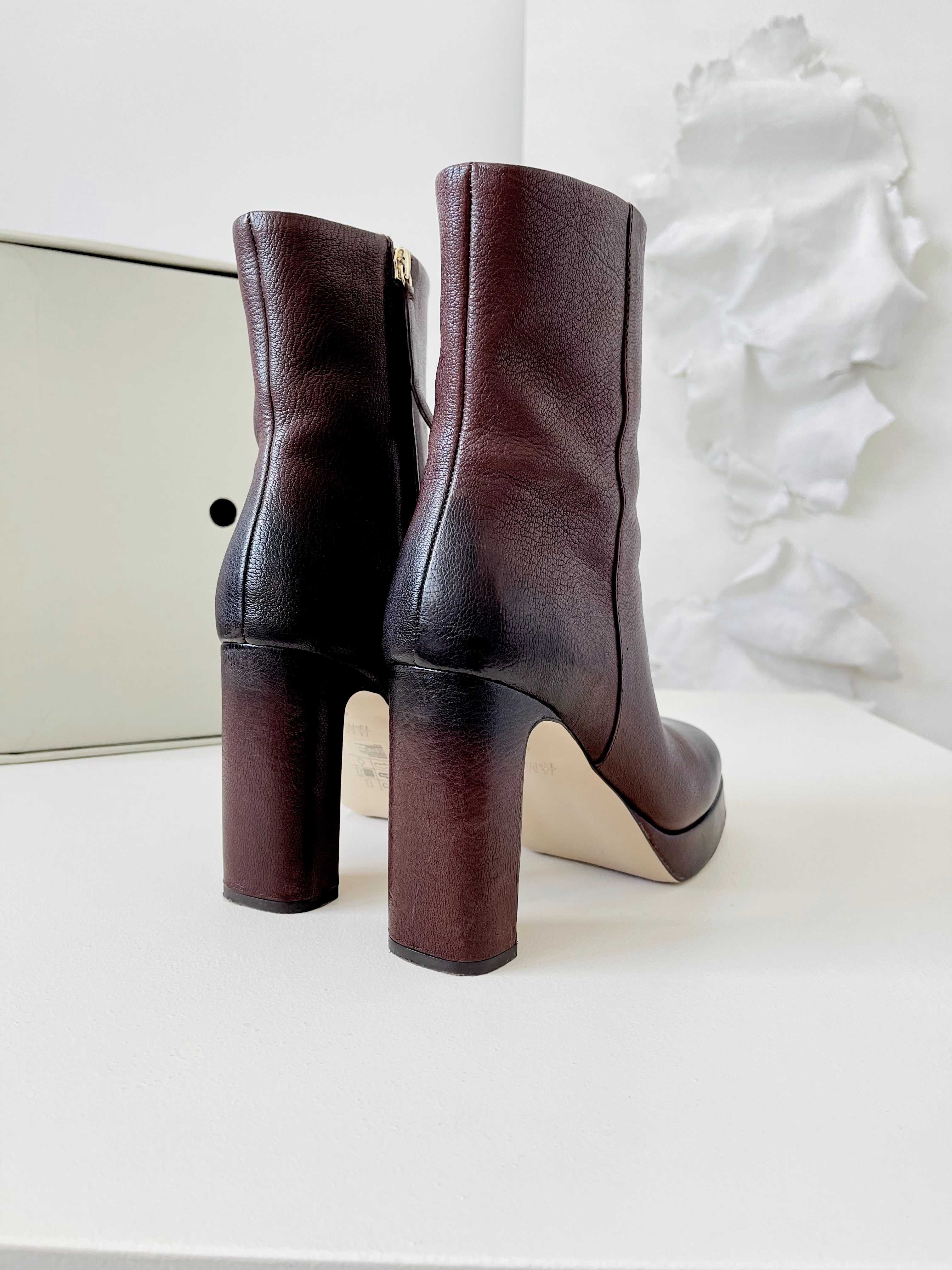 H&M PREMIUM Skórzane brązowe BOTKI na platformie Rozmiar 40 - 41 SKÓRA