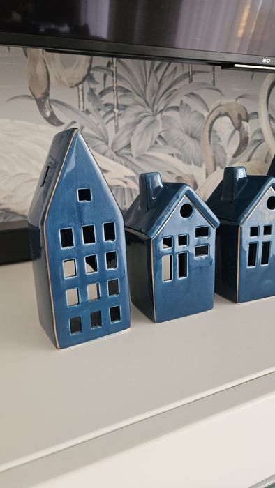 Domki 4 sztuki odcień niebieskiego latarenki świecznik