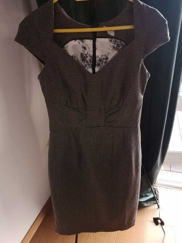 H&M brązowa sukienka elegancka w pepitkę r. 36/S