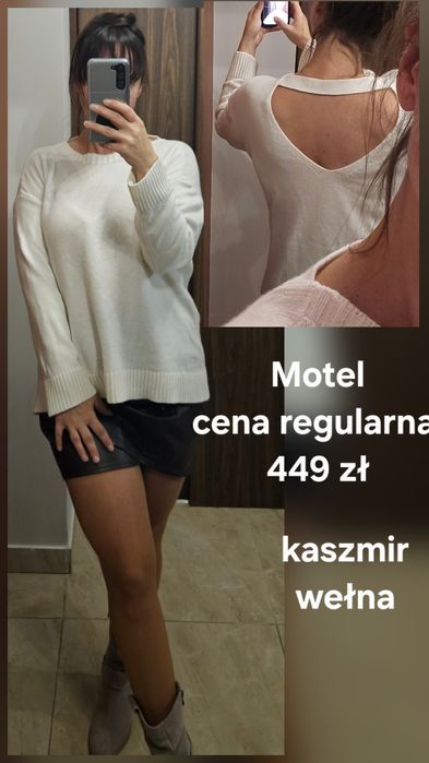 Kremowy biały sweter Motel kaszmir wełna