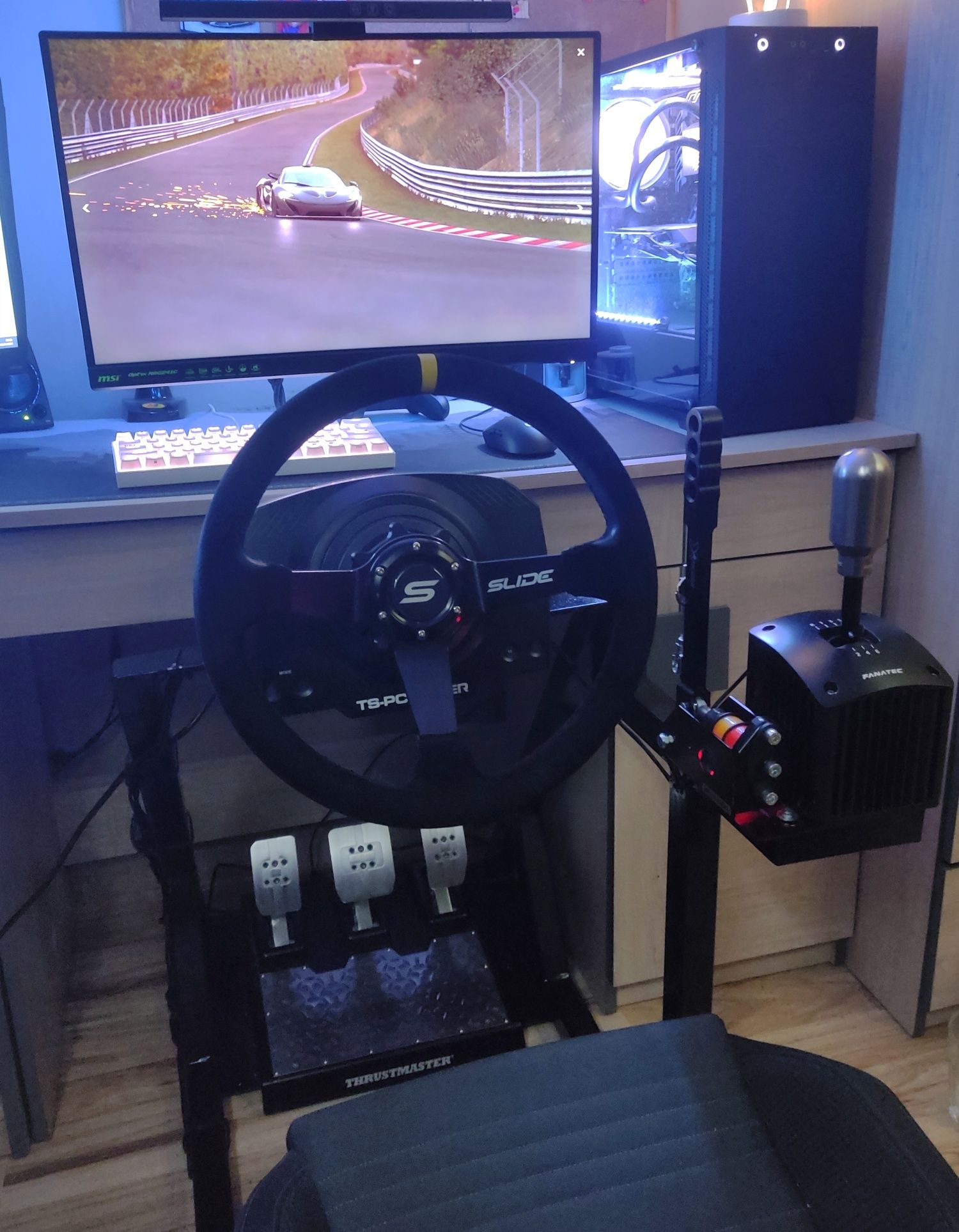 Kierownica Thrustmaster TS-PC, Pedały T-LCM, shifter FANATEC, metalow