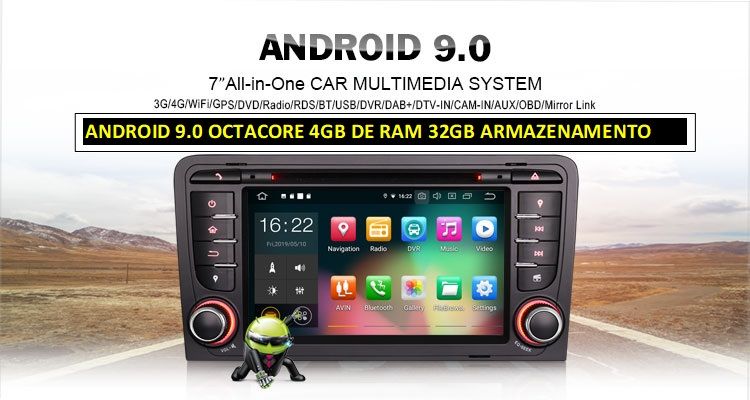 Auto-rádio 2 din android 12 64GB para Audi A3 OctaCore