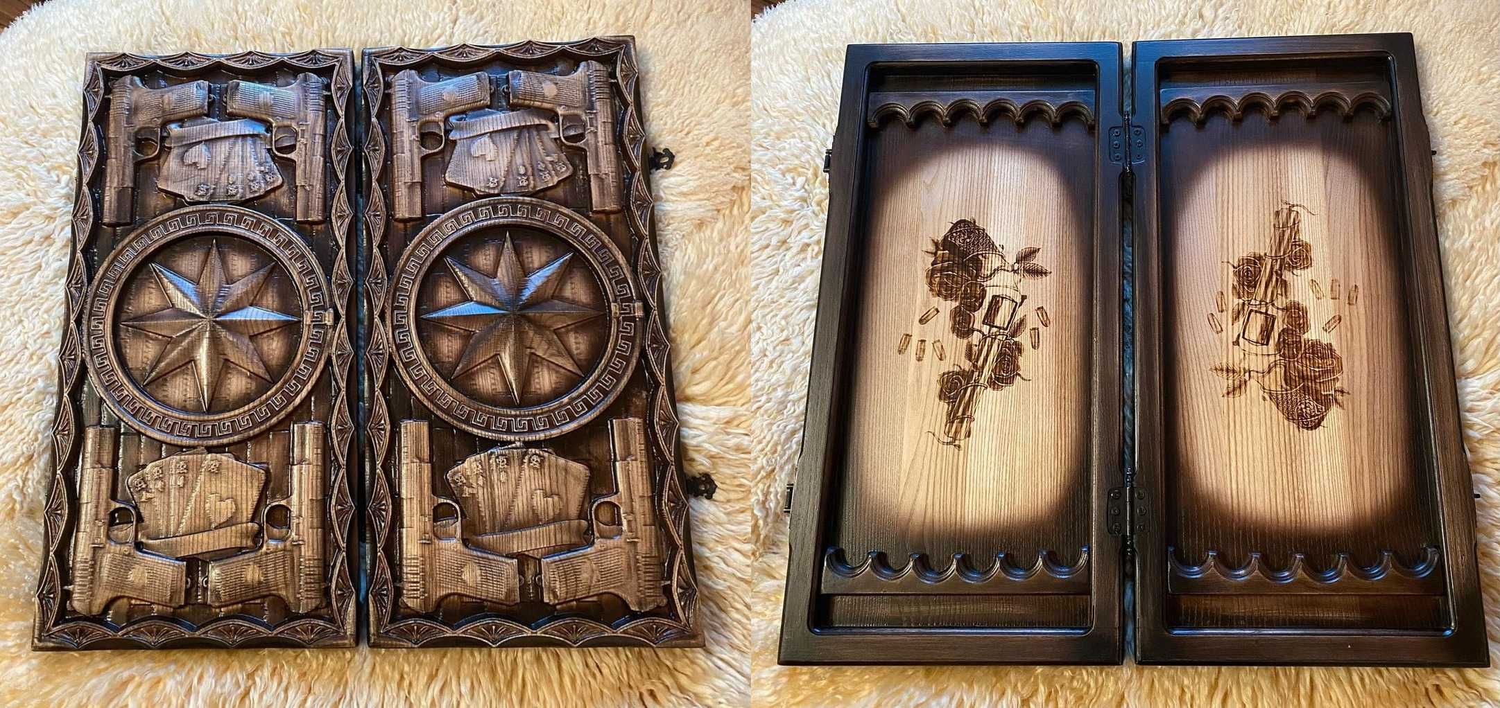 Подарочные наборы игровых шахмат и нард из натурального дерева