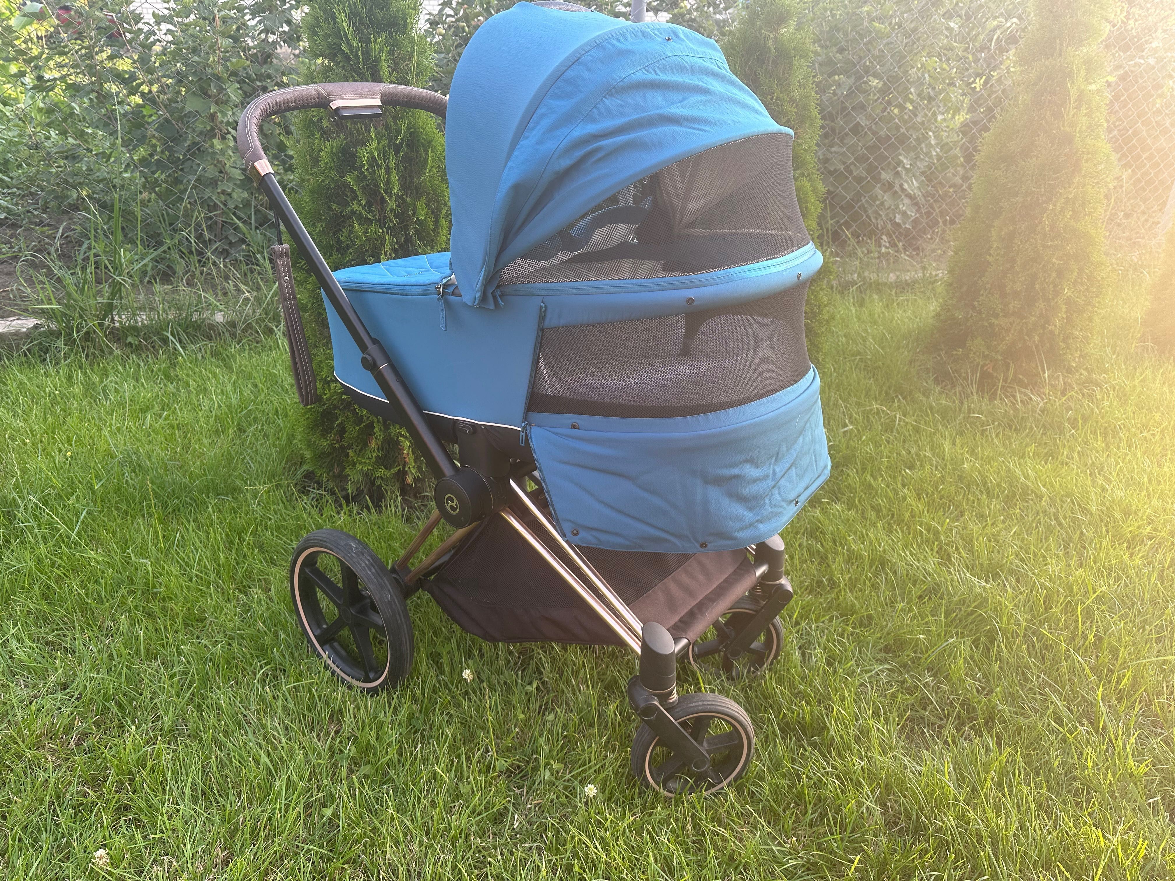 Коляска Cybex Priam 3 в 1 - Mountain Blue (шасси Rose Gold)