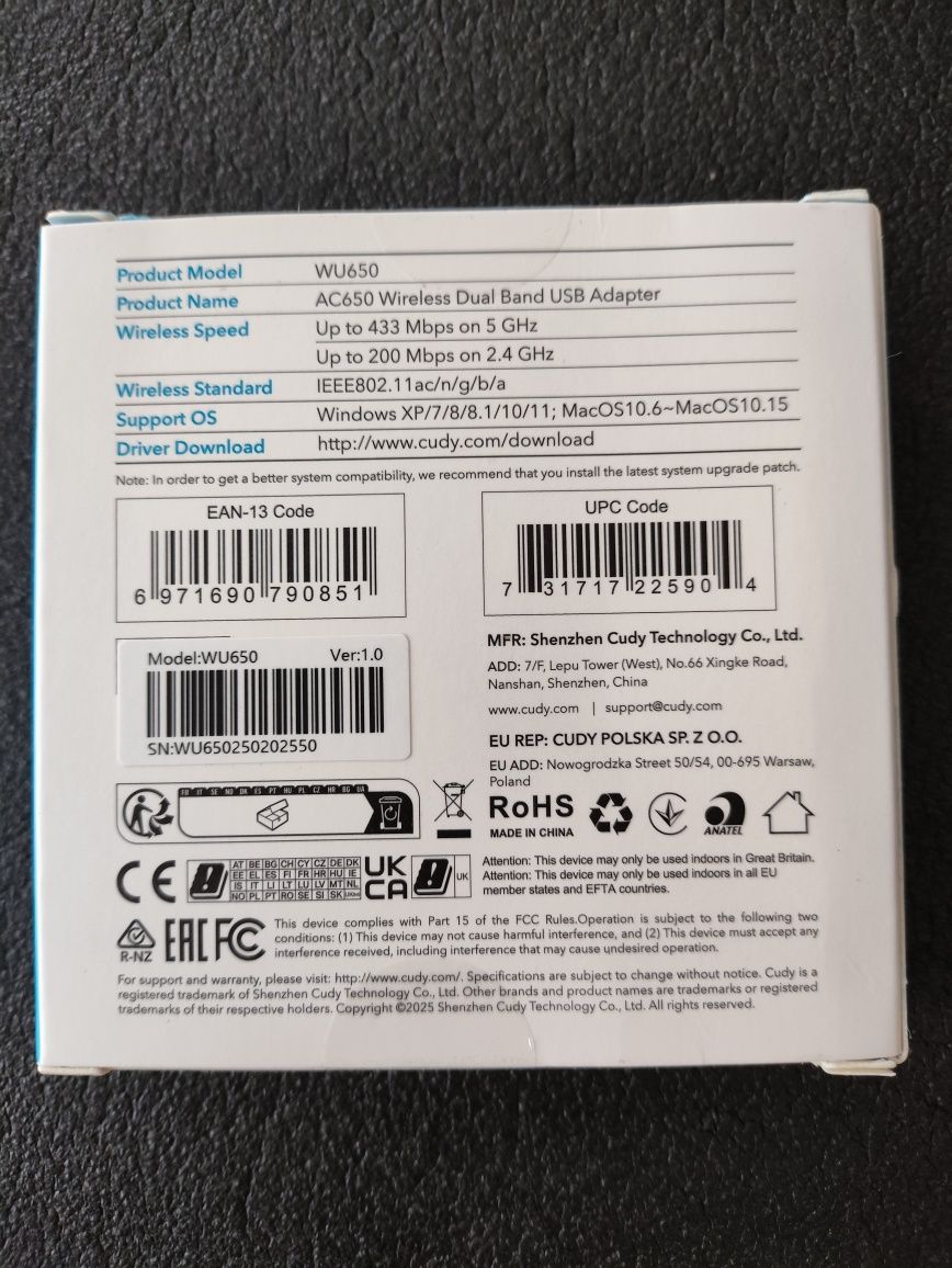 Adaptador USB wireless CUDY AC 650