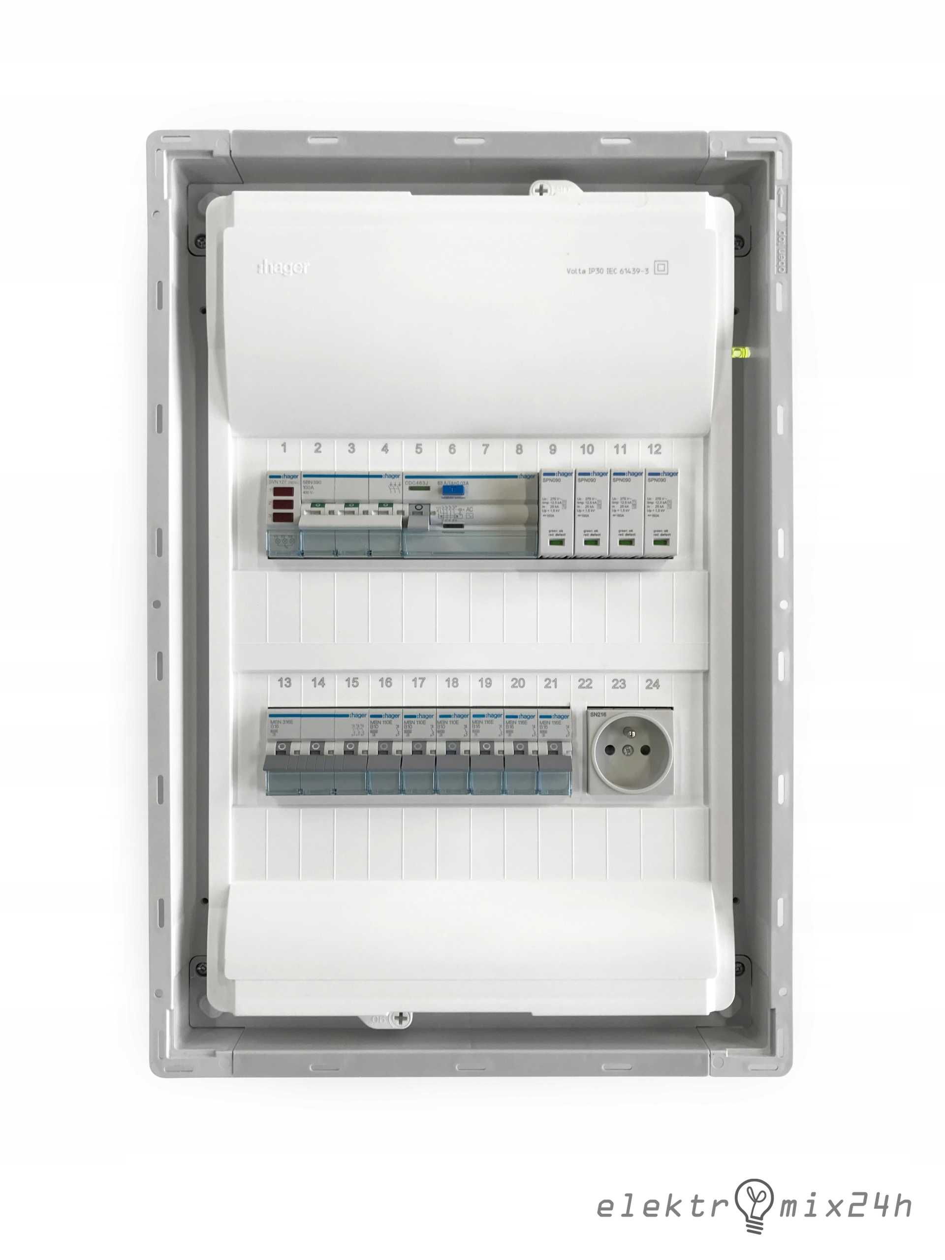 Rozdzielnica wnękowa z zabezpieczeniami i gniazdem 230V, 2x12 modułów