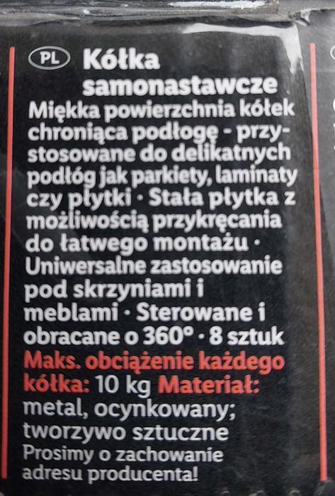 kółka obrotowe samonastawcze meblowe  10 kg