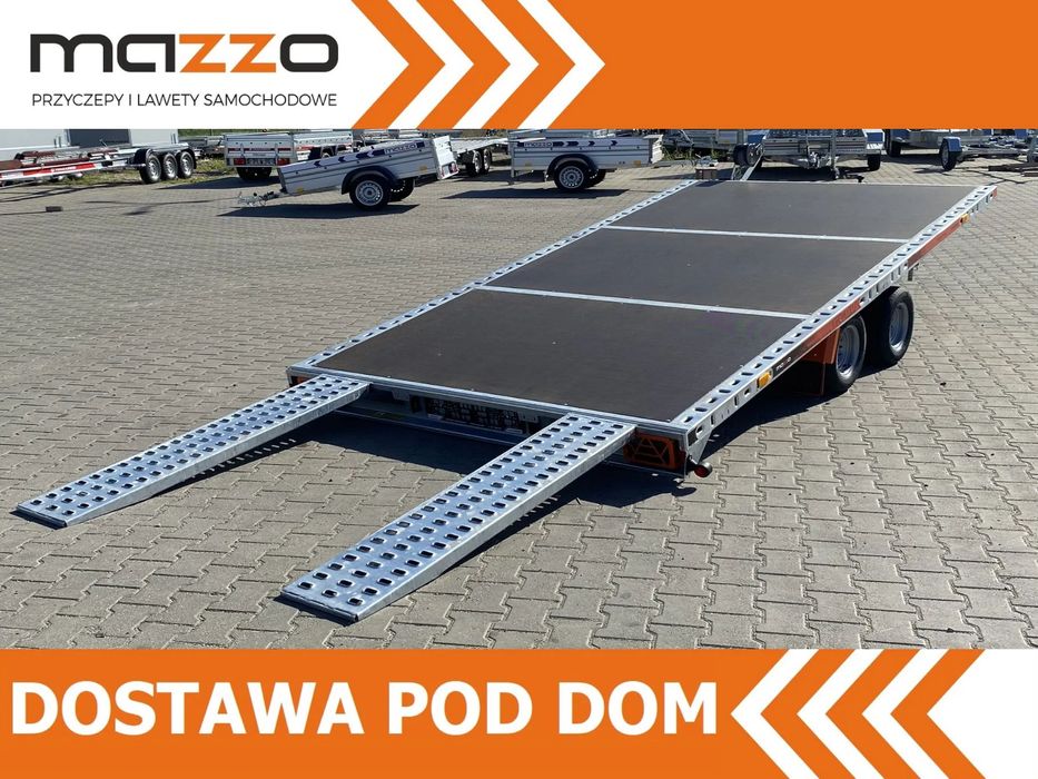 TA-NO DOSTAWA! Przyczepa laweta Gravity wym. 400x200, uchylna grawitacyjnie, SPAWANA, FULL LED, ryglowane najazdy HIT!  DMC 2700kg! SPAWANA! Osłony lamp! FULL LED!