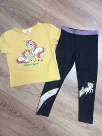 Zestaw koszulka t shirt 98 104 legginsy unicorn h&m 110