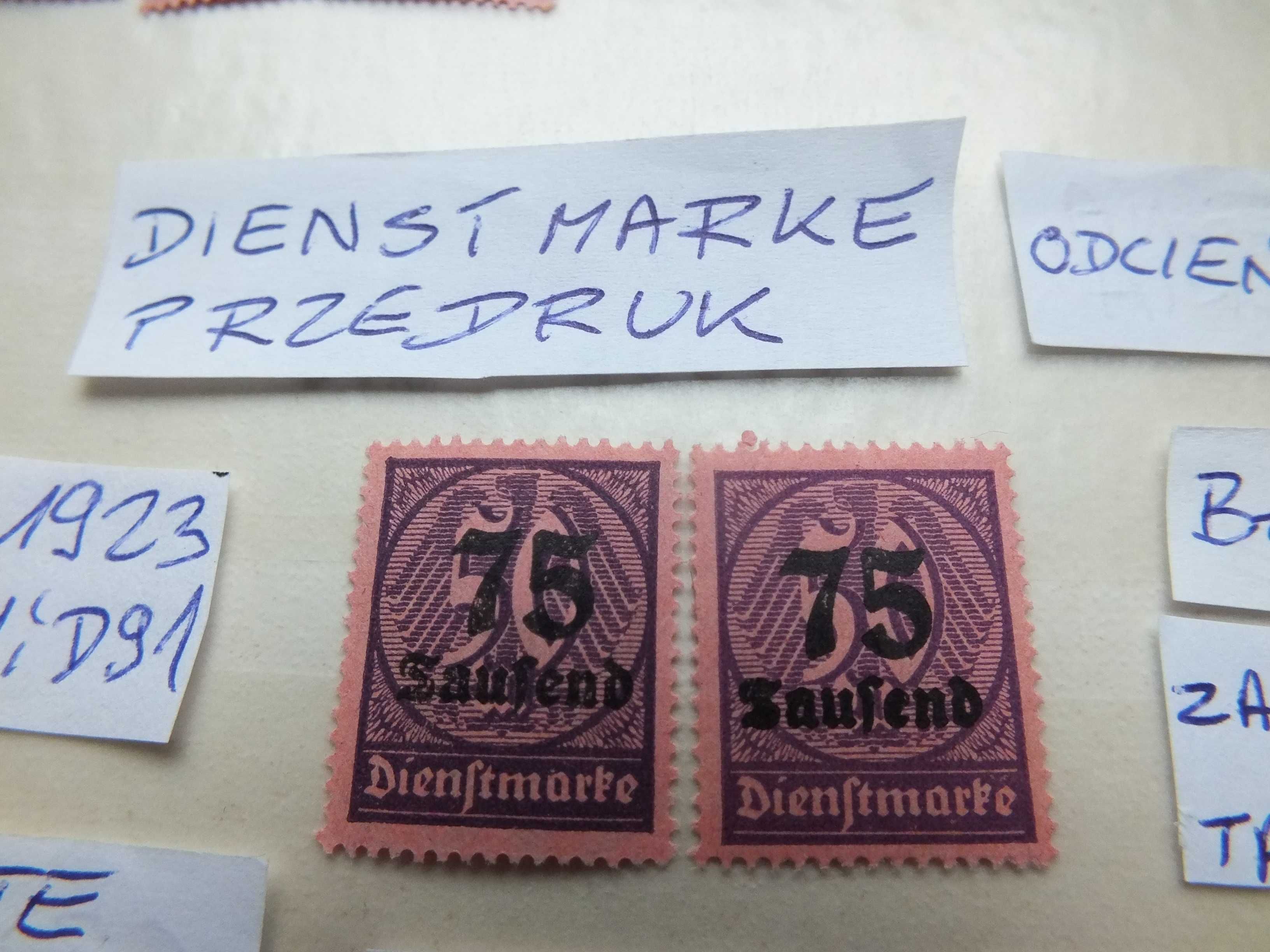 2szt. znaczki Mi D91 odcień BŁĄD Niemcy 1923r. CYFRY czyste ** DIENST
