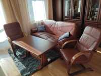 Komplet mebli skórzanych sofa fotele kanapa