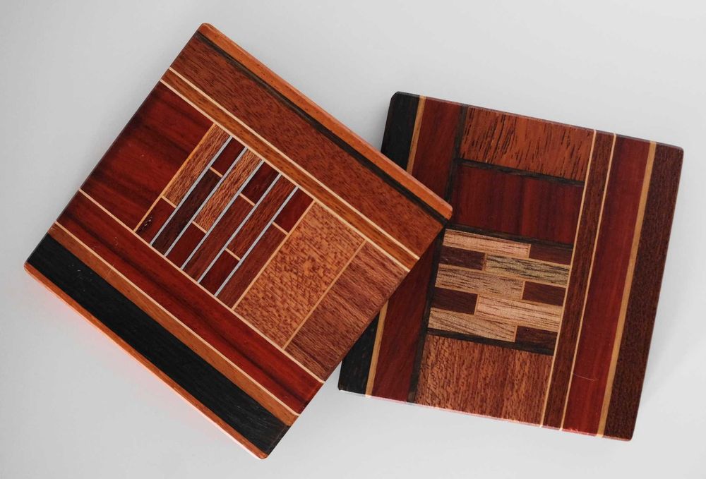 podstawki, podkładki pod kubek, drewno i metal