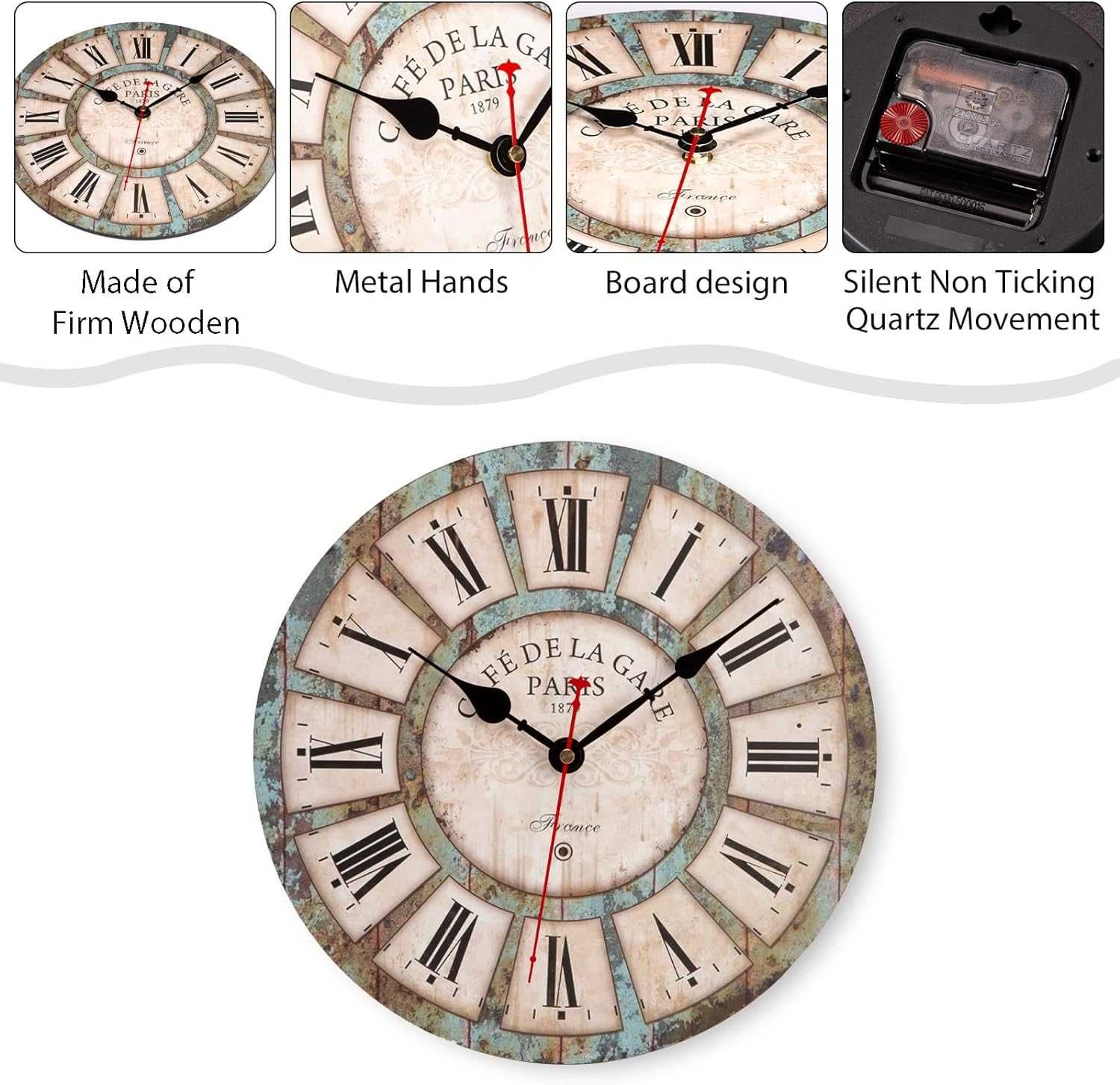 Zegar ścienny ACCSHINE nietykający styl Vintage Retro 30cm