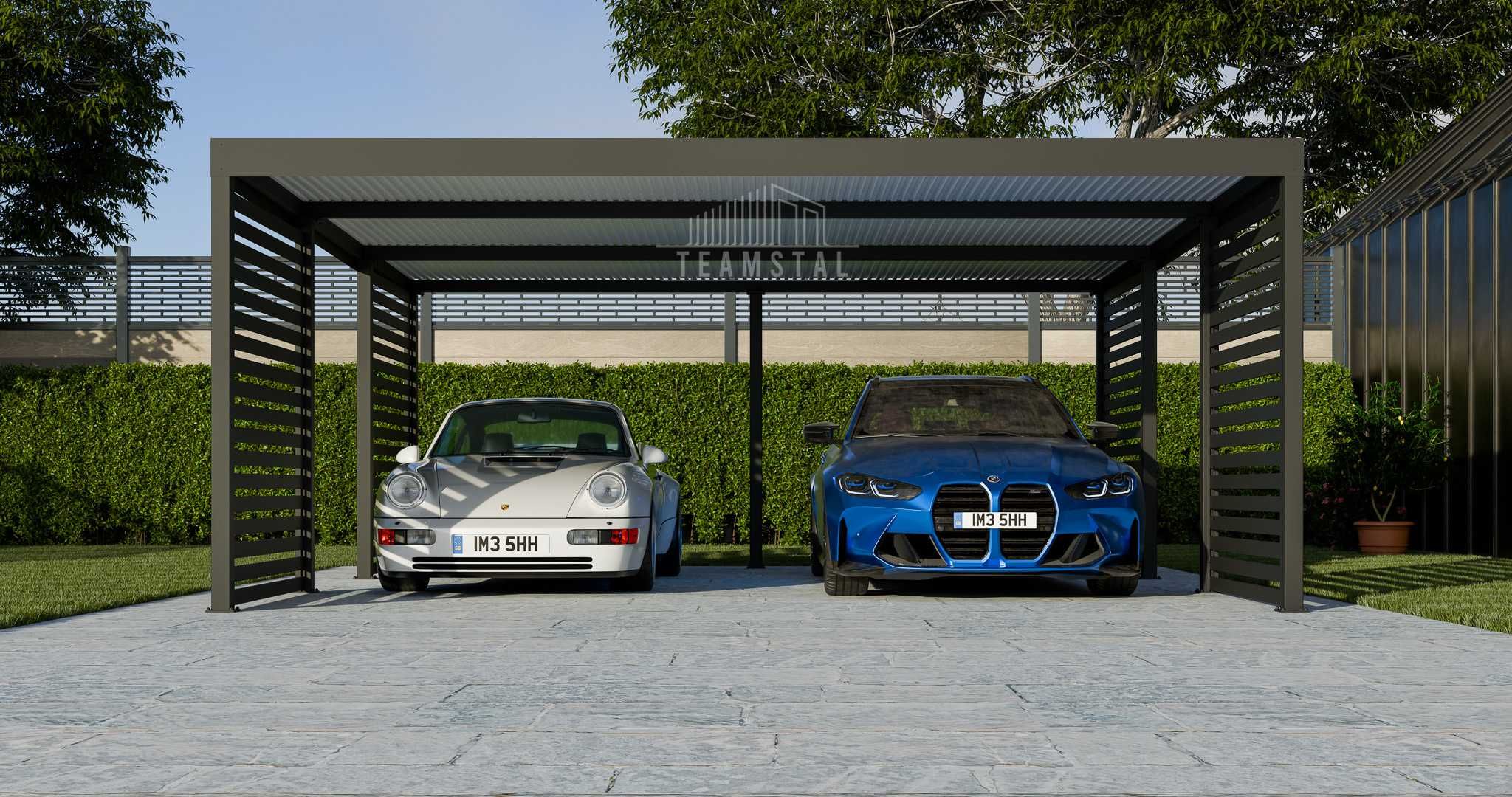 CarPort PREMIUM - Wiata samochodowa 6x5,5 Antracyt Zabudowa - TS1033