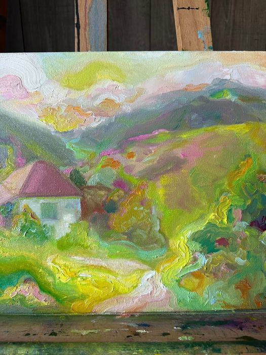 Авторська картина "Спокійна радість", Карпати, природа. Олія. 50x30