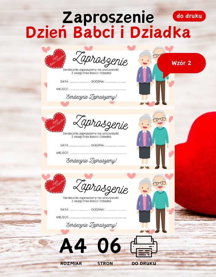 Zaproszenie na Dzień Babci i Dziadka A4 PDF do druku