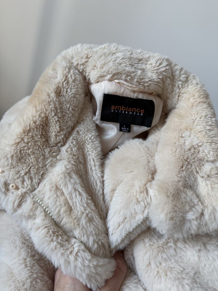 Futerko miś teddy kremowe ciepła kurtka na zimę rozmiar L