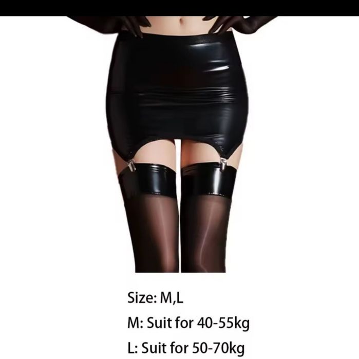Сексуальная кожаная юбка с чулками 2вида