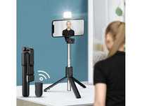SELFIE STICK  STATYW Uchwyt na Telefon Kijek TRIPOD Lampa LED Pilot BT