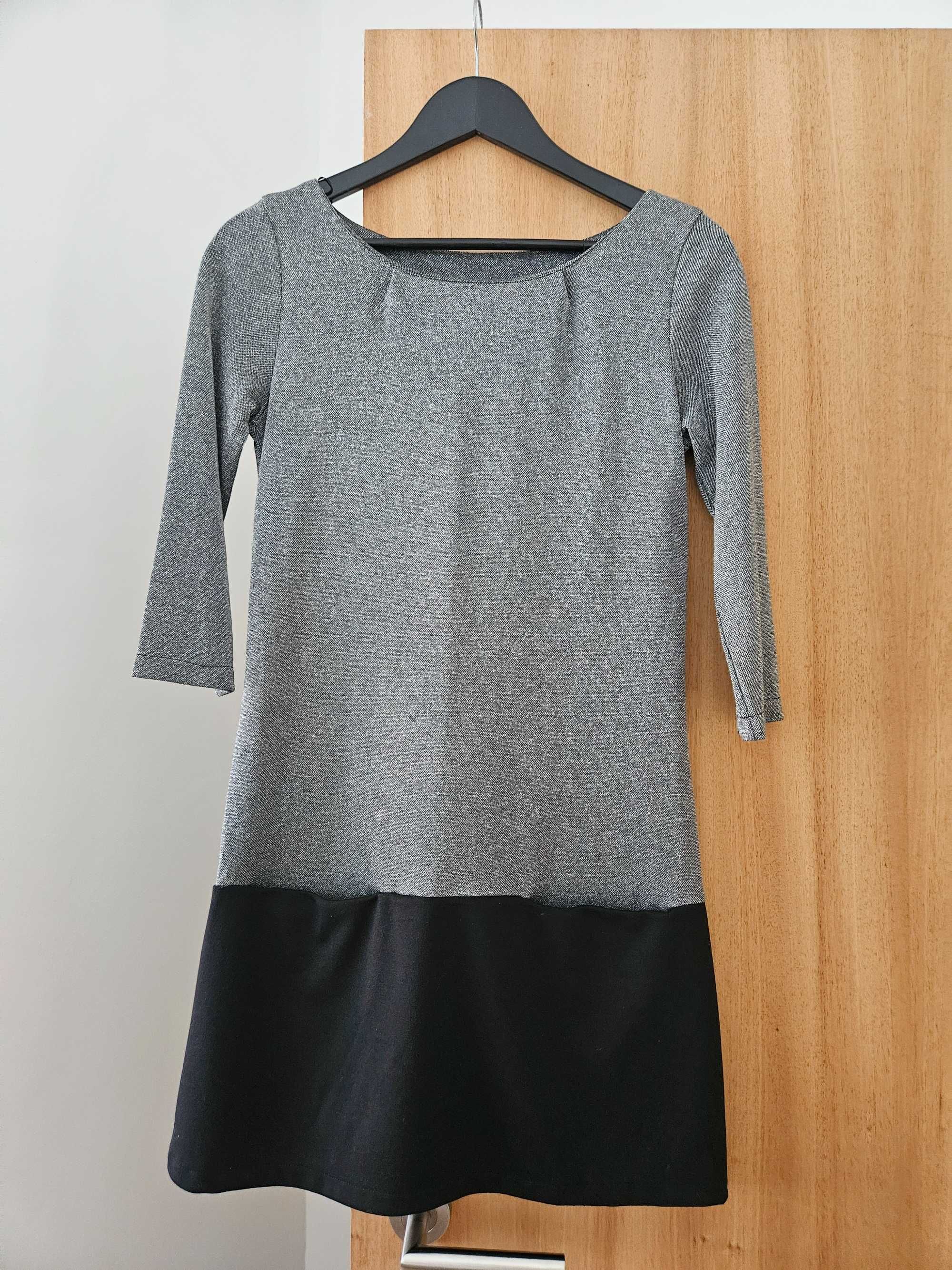 Vestido casual em cinza prateado e preto