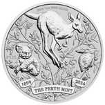 Moeda onça prata 999.9 Austrália 2024 Perth Mint 125 anos com cápsula.