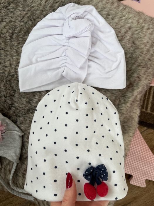 Czapeczki czapka dla dziewczynki 74 biała siwa kremowa kakadu