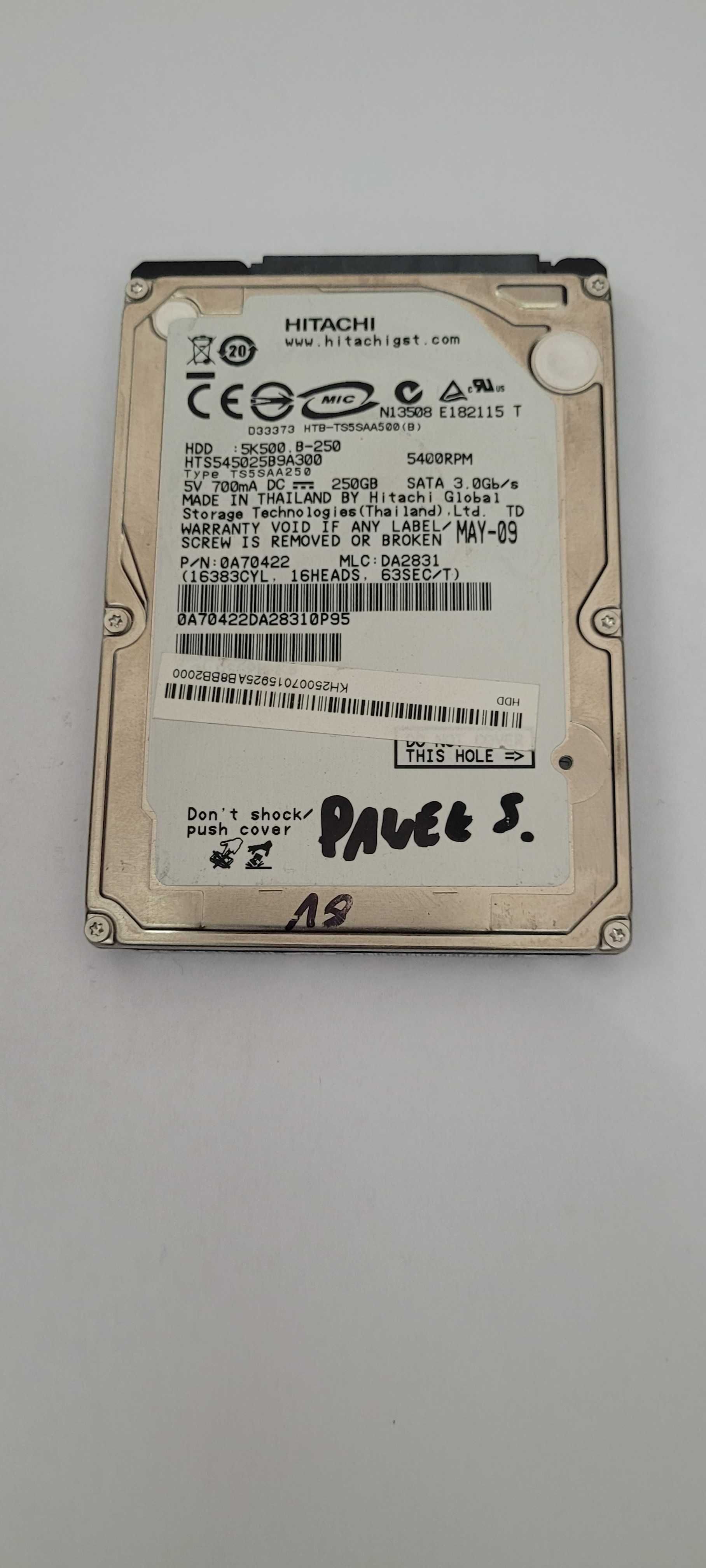 używany dysk twardy HDD 2,5" Hitachi 250GB 5400 rpm SATA