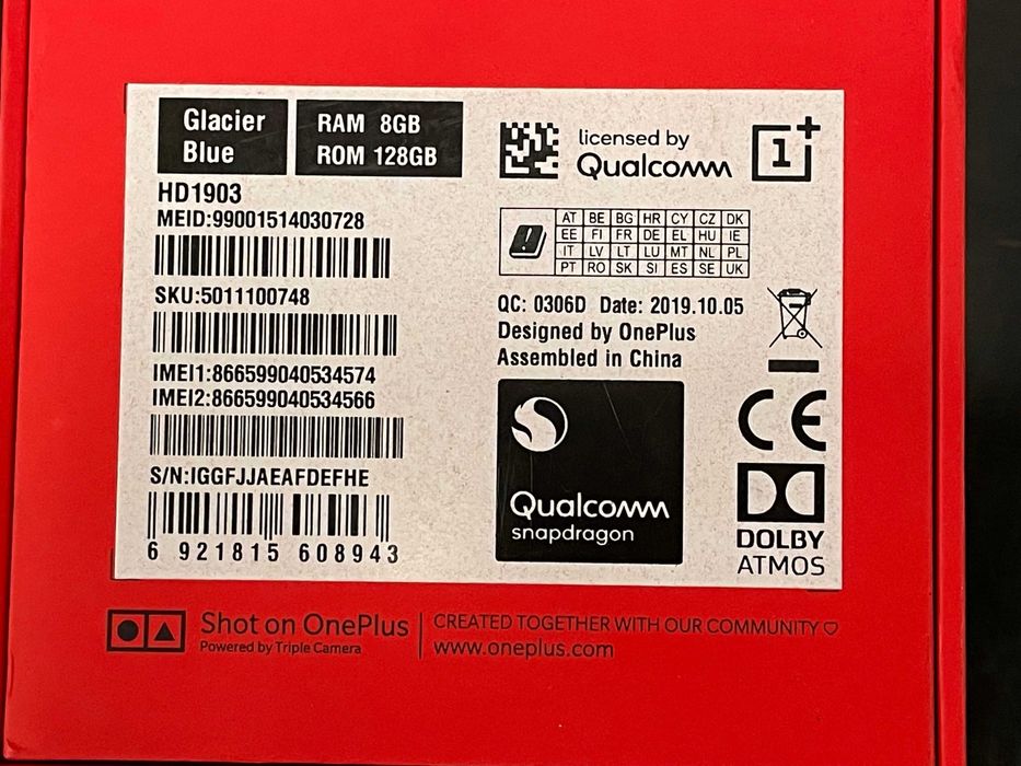 One Plus 7T - oryginalne pudełko Glacier Blue 8/128 GB