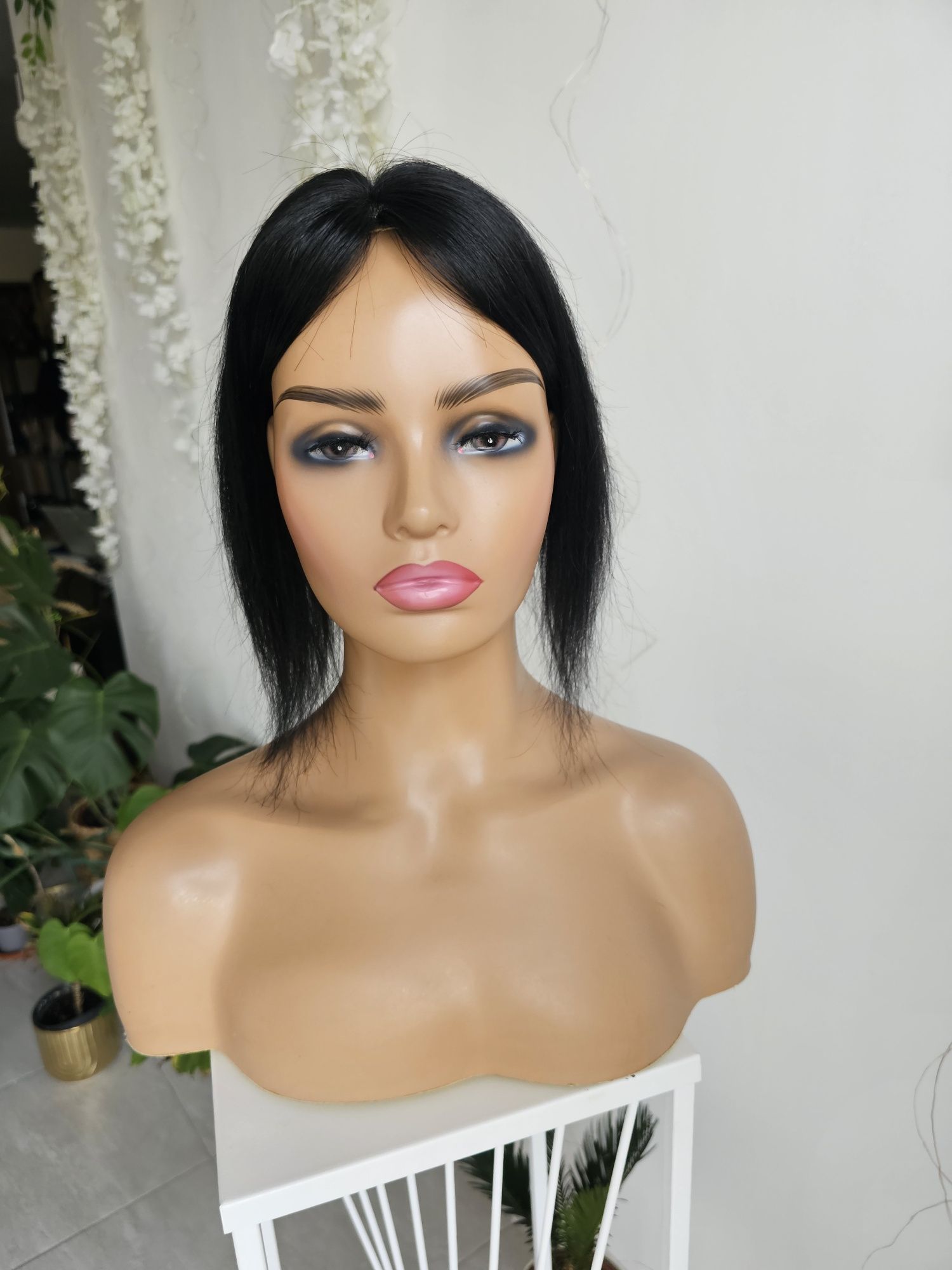 Czarny tupet topper Zoe z włosów naturalnych mikroskóra 35cm