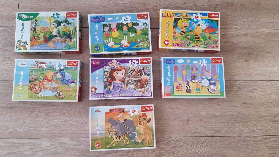 Zestaw puzzli dla dziewczynki Maja, Peppa, Zosia, Kubuś Puchatek