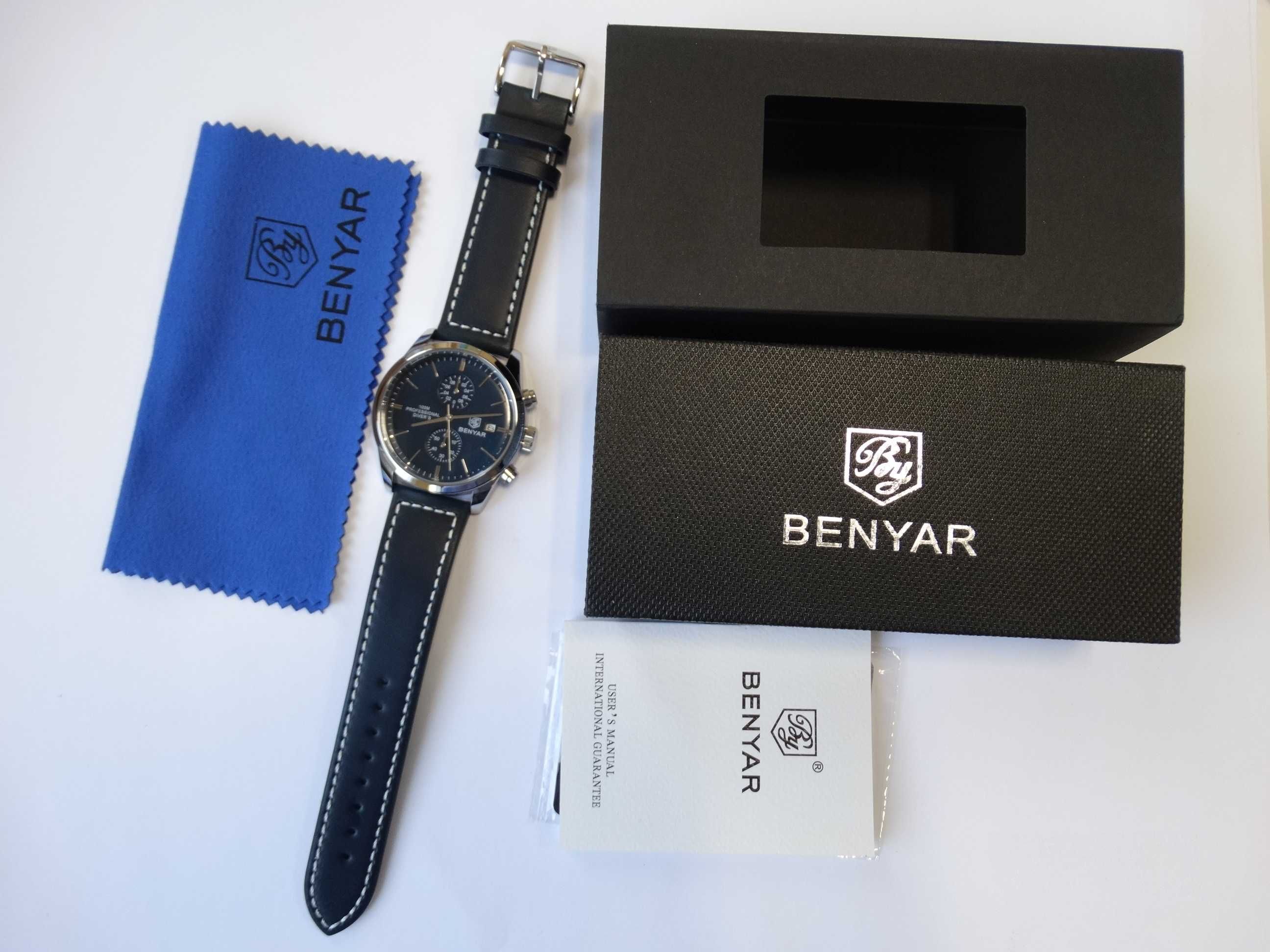 Zegarek męski Benyar niebieska tarcza chronograf wodoszczelny 100m