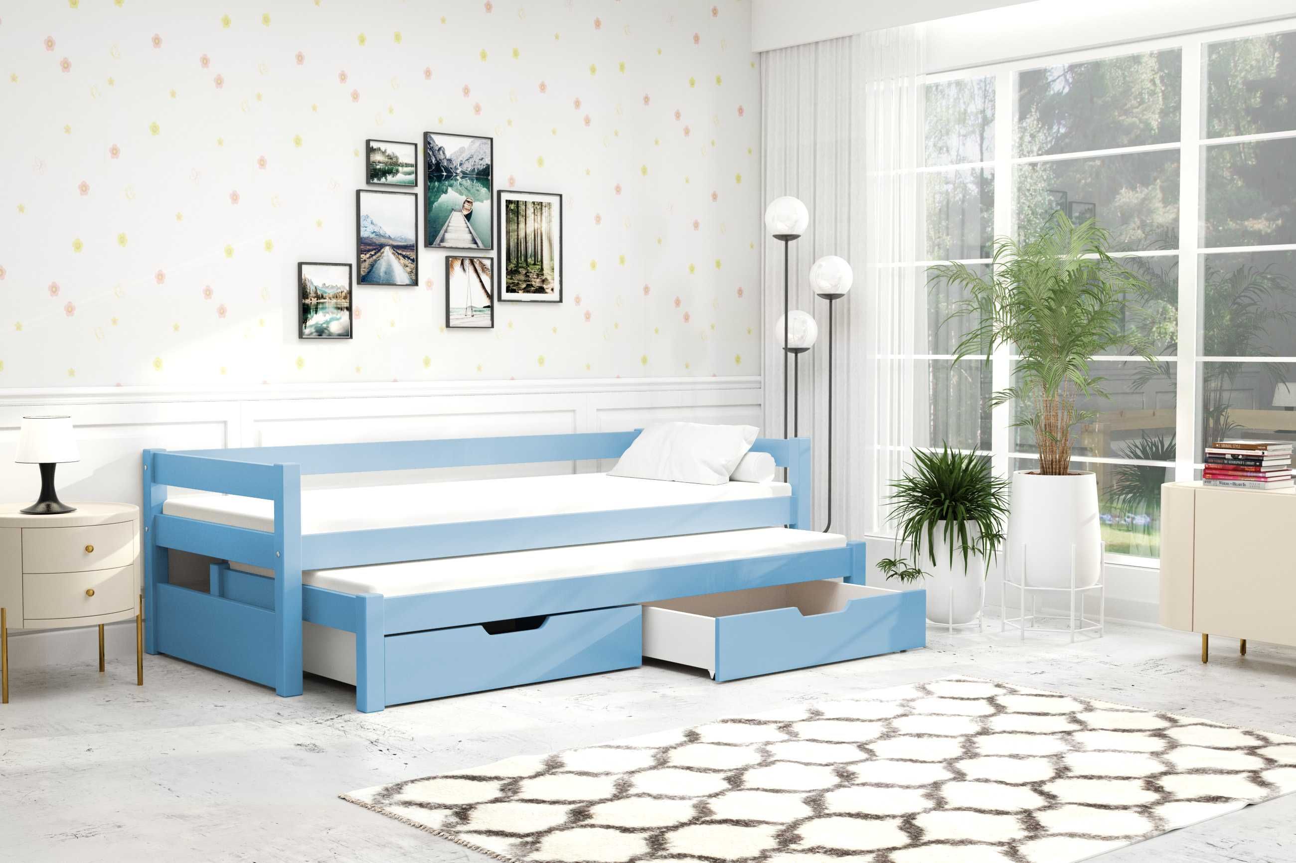 Podwójne łóżko dla dzieci TOMMY z szufladami + materace