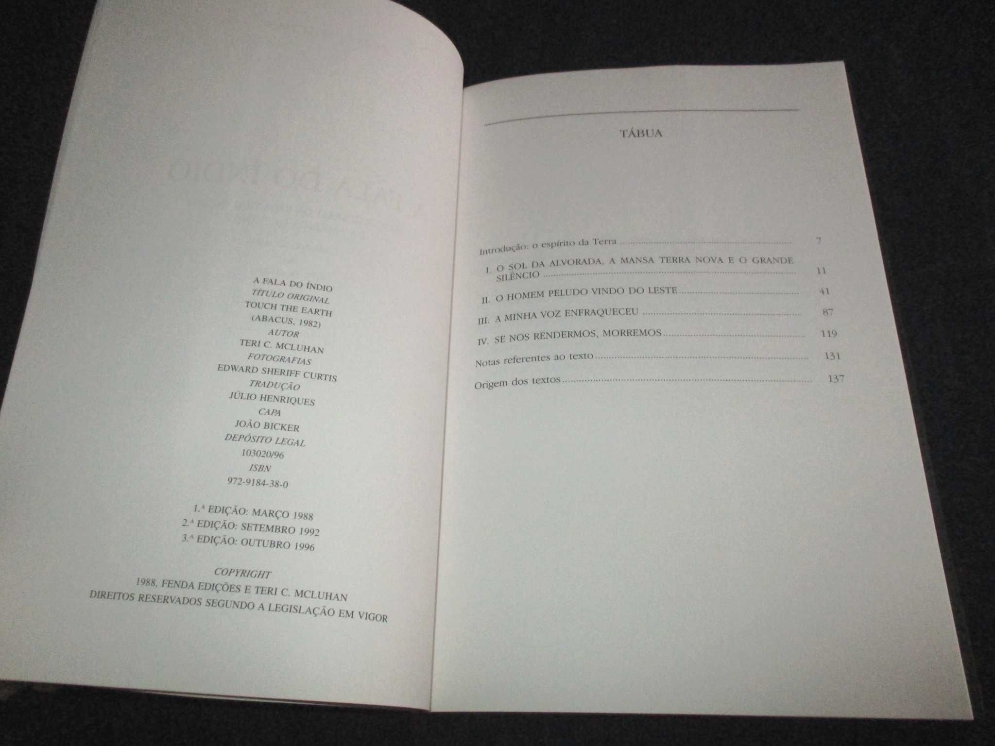 Livro A Fala do Índio Teri C. McLuhan Fenda 3ª edição