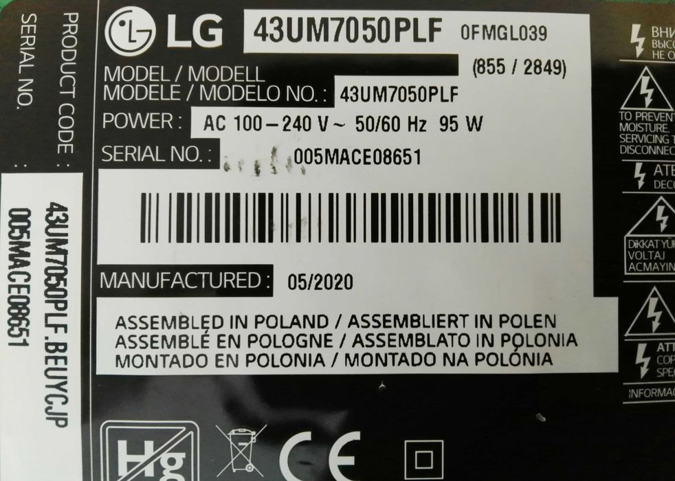 Mainboard LG 43UM7050 LJ9 chassis