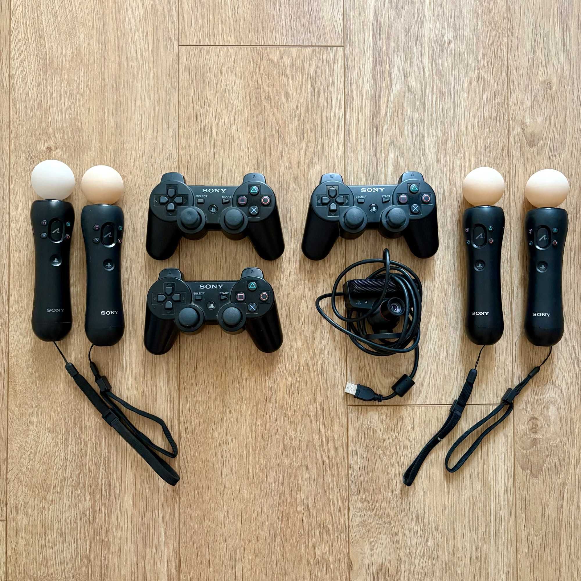 Playstation 3 (PS3), 4x PS Move kontrolery, 3x kontrolery + 11 gier