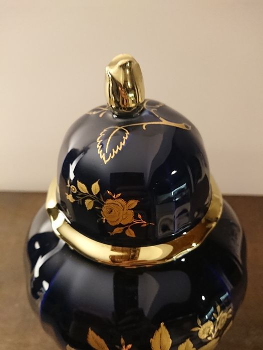 Porcelana Echt Kobalt Bavaria Germany 24Karat Gold amfora wazon