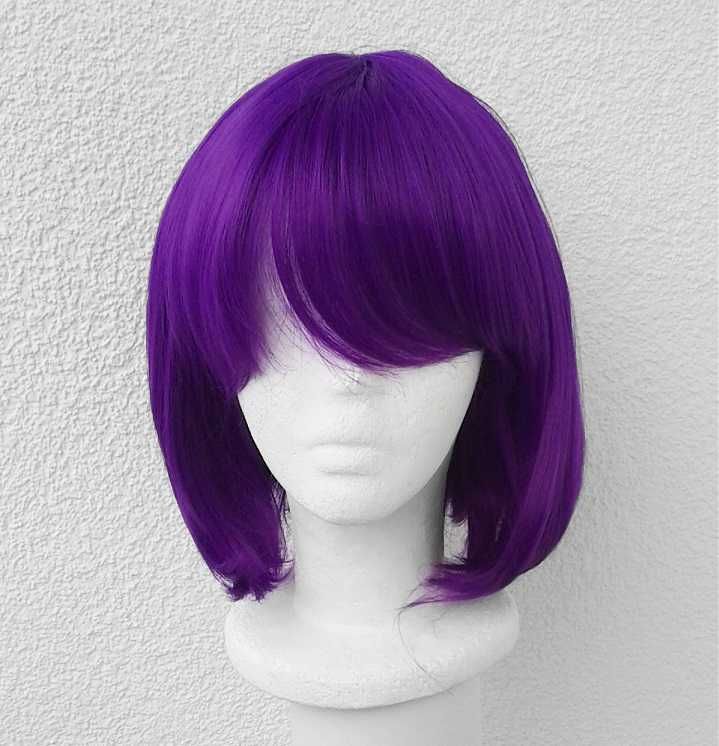 Fioletowa krótka peruka bob z grzywką cosplay wig