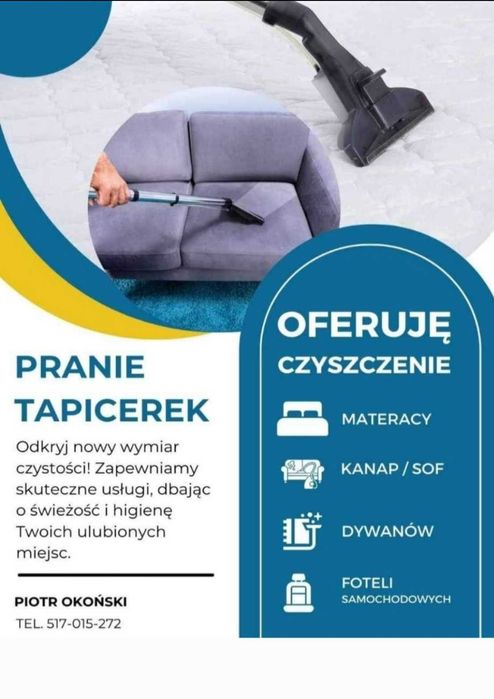 Pranie tapicerki meblowej i samochodowej. Mycie oraz polerowanie aut.