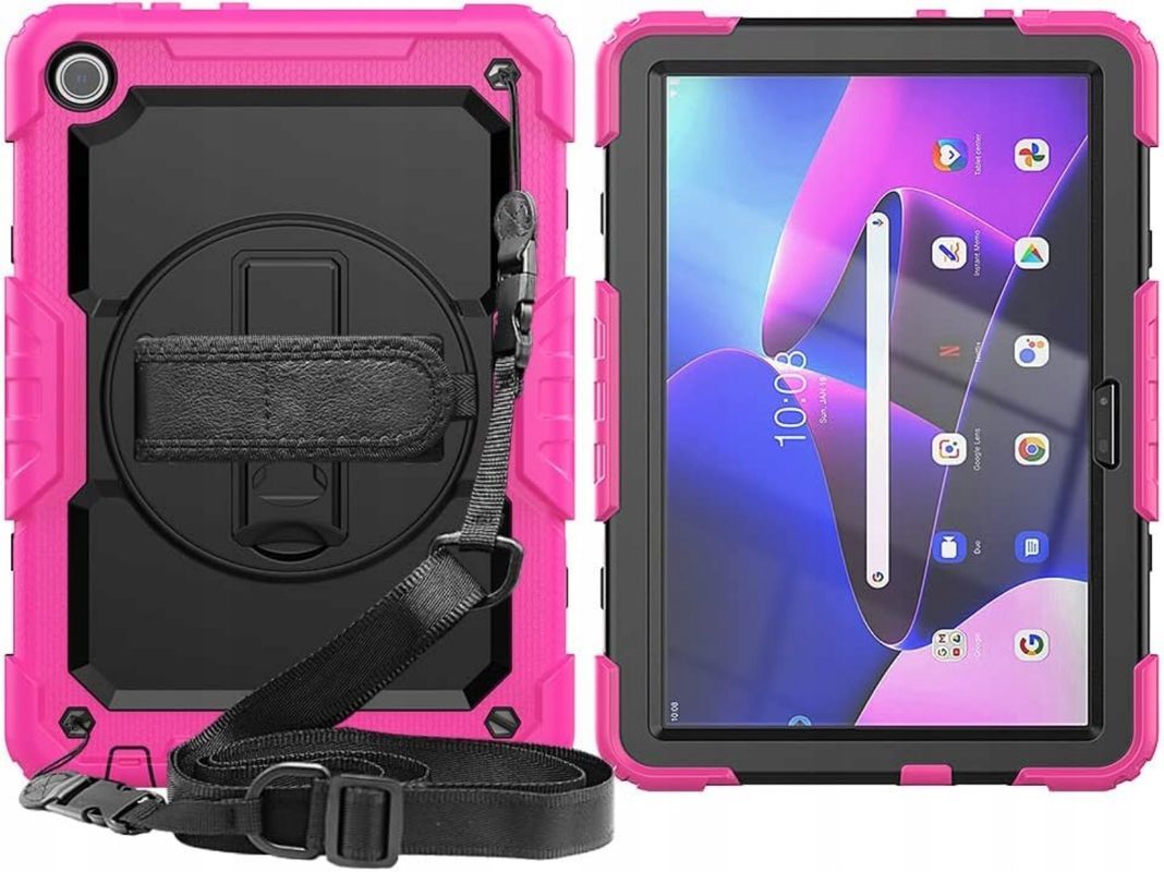 Etui Obudowa Case na Tablet iPad 10.2/2019/2020 z Paskiem Czarny Różow
