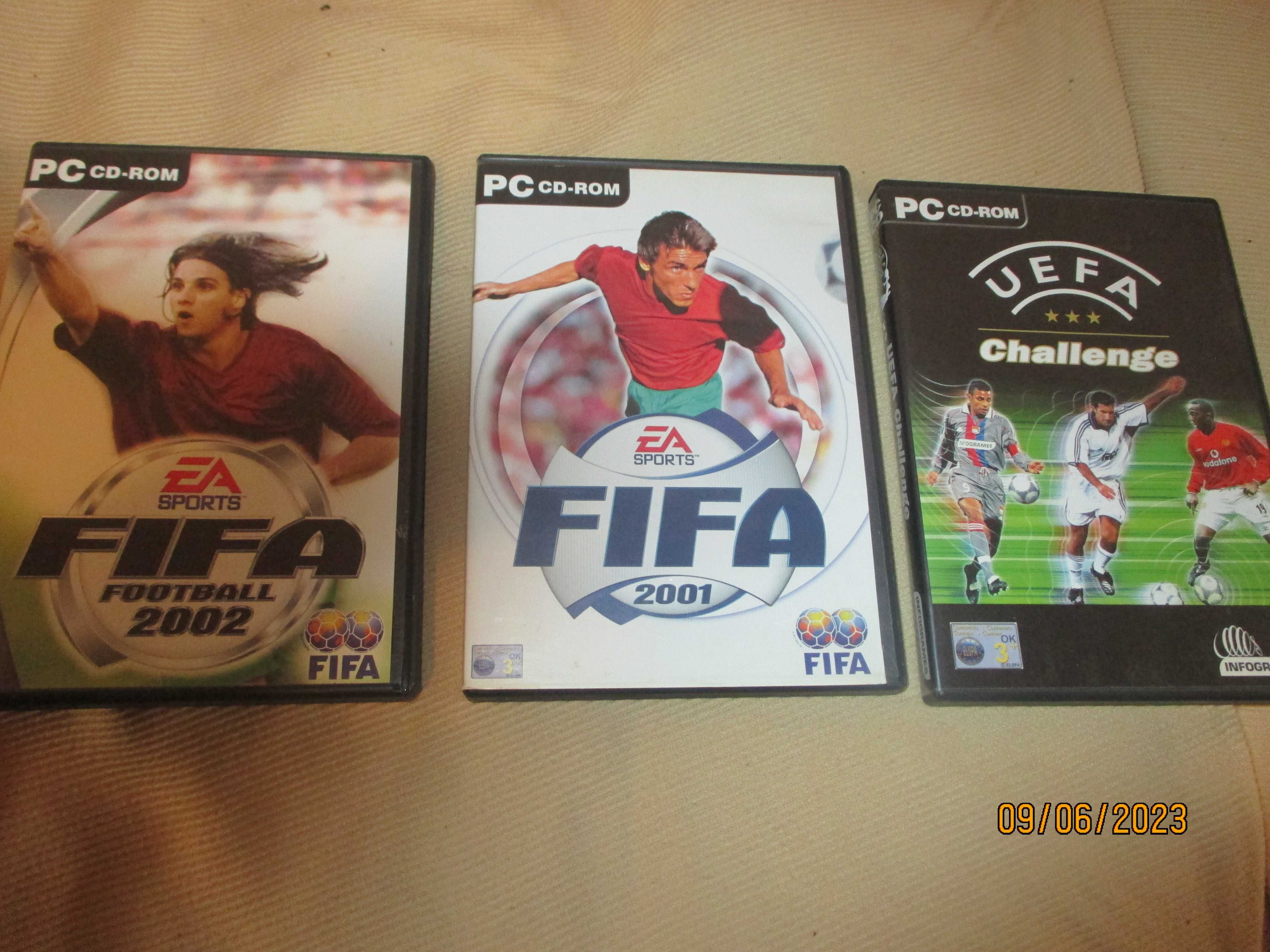 3 jogos para computador - UEFA challenge, FIFA 2001 e FIFA 2002