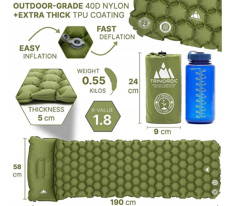 Materac kempingowy Trinordic ultralekki z poduszka + mapa Tatr GRATIS!