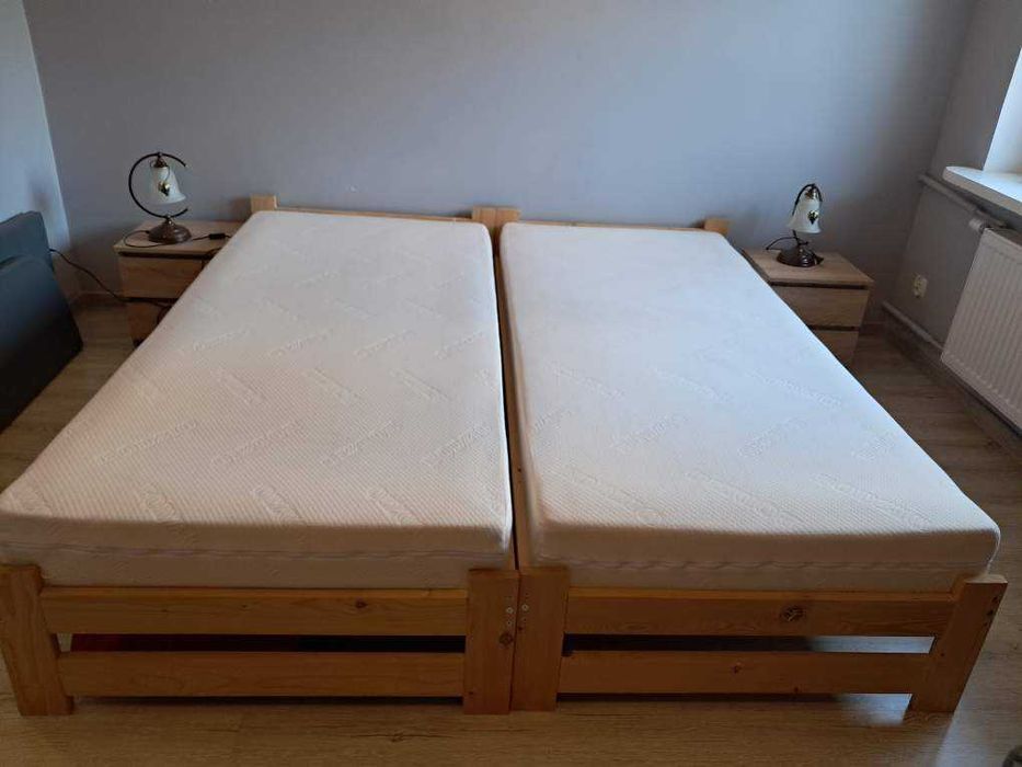 Łózko z materacem 90cm i 140cm mało używane faktura vat stelaż drewno