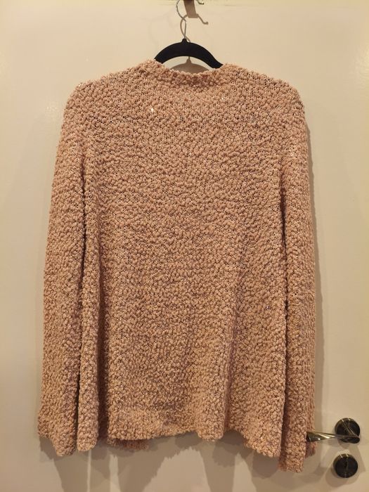 Sweter/ narzutka/ kardigan  z bukli pudrowy róż roz. XL- 2XL