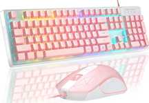 Klawiatura mysz gamingowa RGB LED przewodowa MagGee K1 różowa
