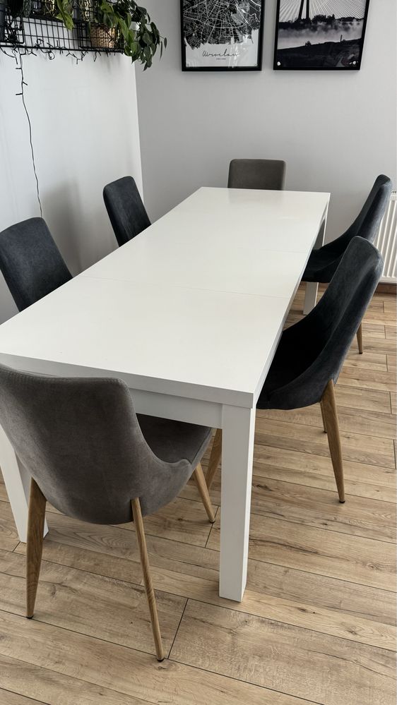 Stół bukowy biały rozkładany 80x120-220cm