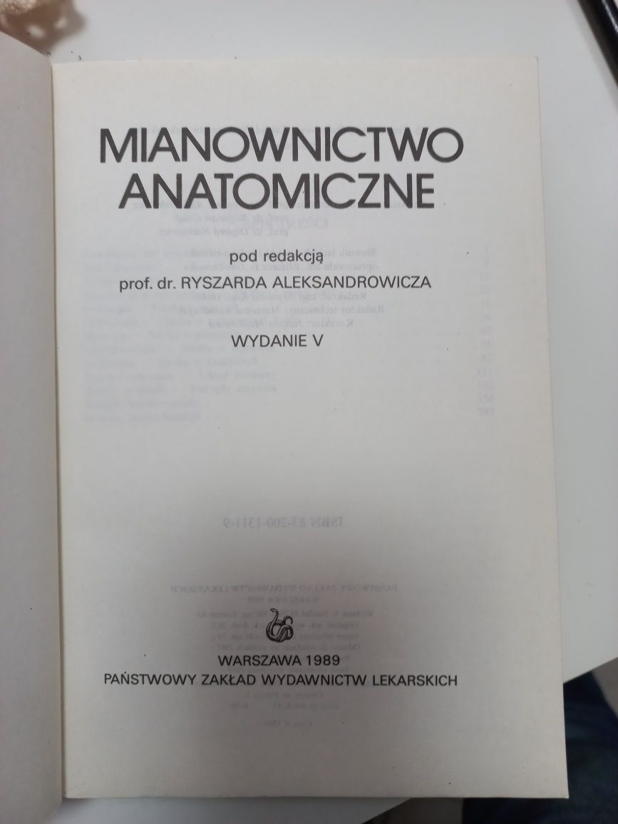 Mianownictwo anatomiczne Aleksandrowicz 1989