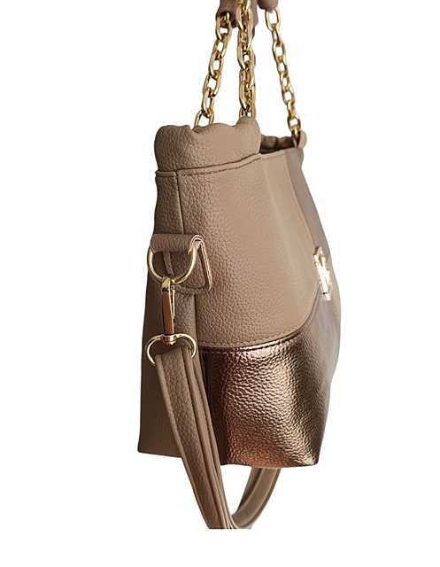Elegancka torebka shopper Laura Biaggi Ciemny Beż/Złoty