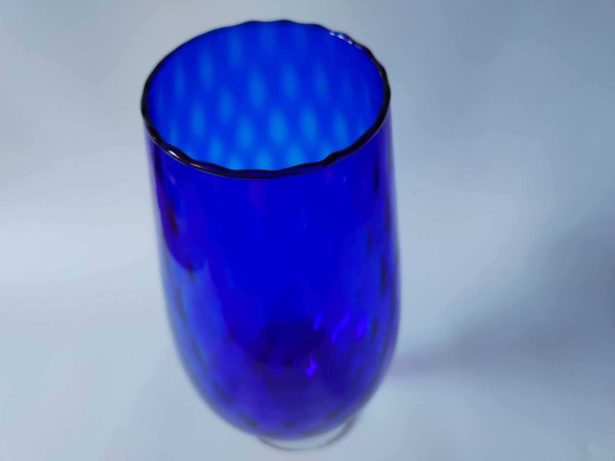 Wysoki kobaltowy kanelowany wazon kielich EMPOLI Włochy